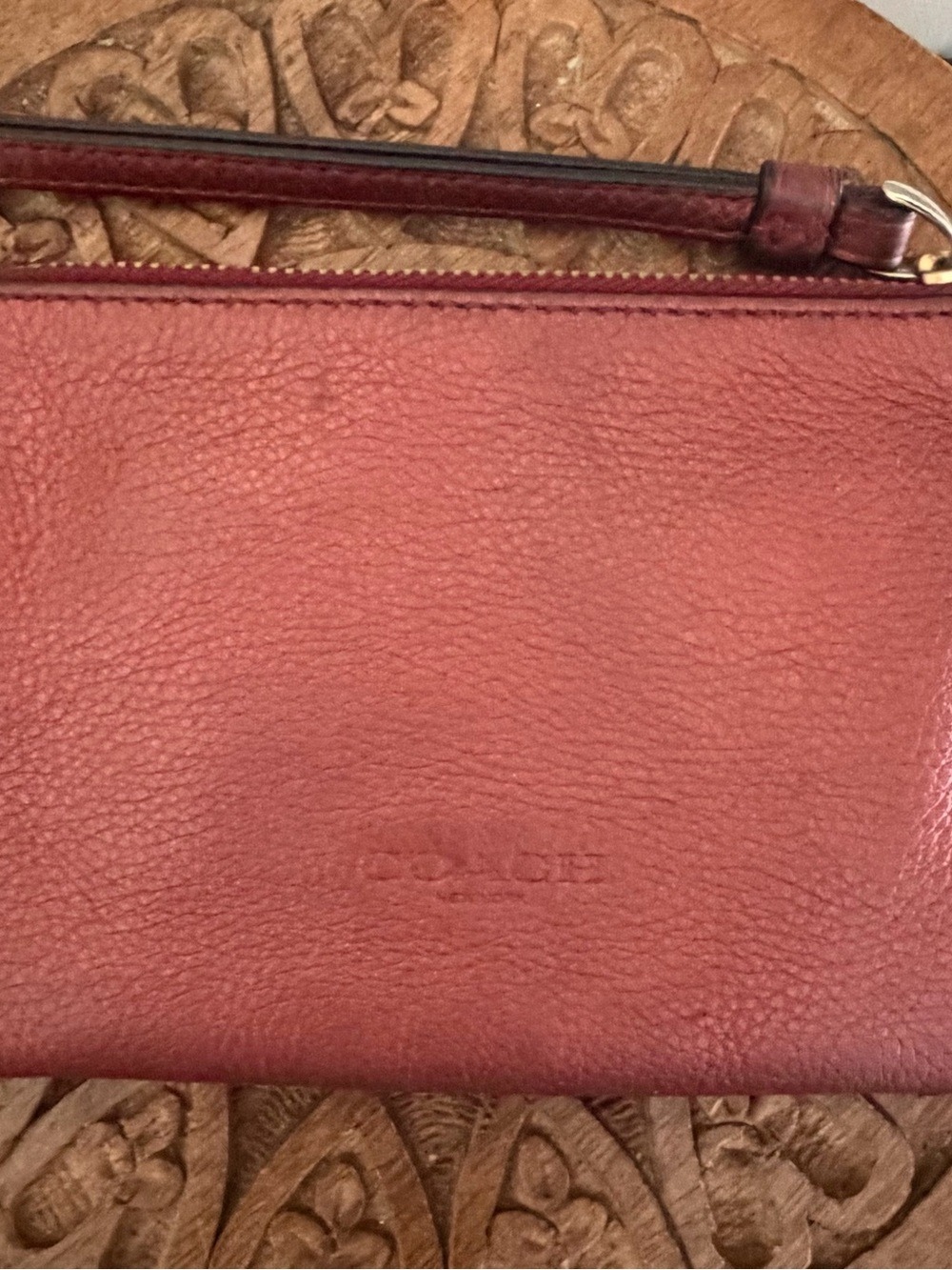 Coach Burgundy Heart Wink Face Leather Wristlet - Picture 5 of 6